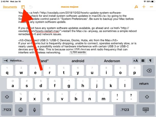 View both sides of a Page Document Open Side-by-Side on iPad: