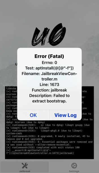 fix Error (Fatal) in unc0ver jailbreak on iOS 12: