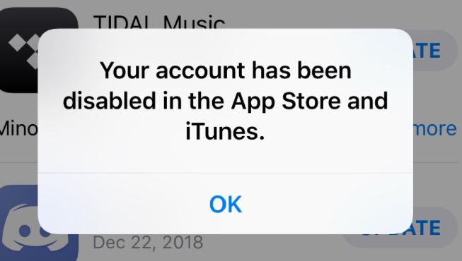 fix Account Has Been Disabled in the App Store and iTunes in 2019: 