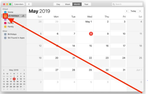 Hide Holidays on Calendar for Mac 2019: