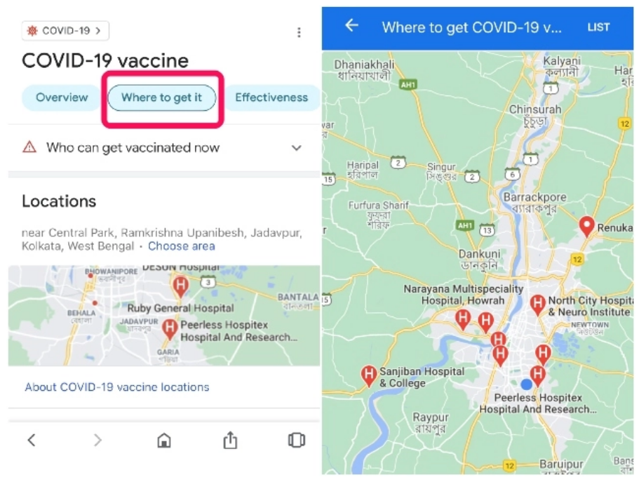 Find Nearest COVID-19 Vaccination Center From Your Location Via Google Search And Google Maps 